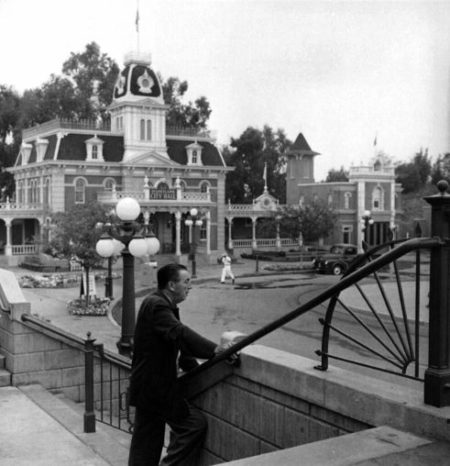 Walt Disney supervising Main Street USA construction, 1955